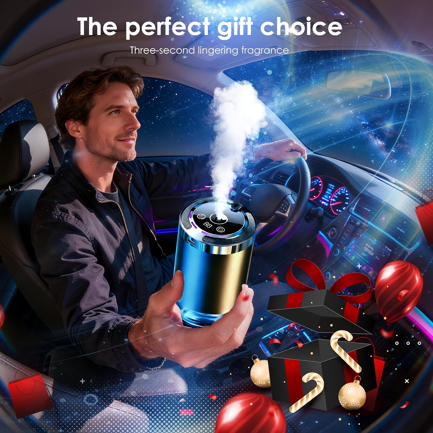 [Car Aroma Diffuser] Smart Car Aroma Diffuser - Comes With 1/3 Bottles Of 50ml Ocean-Scented Essential Oils, Car Air Freshener, Car Aroma Diffuser, Humidifier, Starry Sky Projection, And Ambient Light. Essential Oil Diffuser, The Essential Oil Diffuser Fe