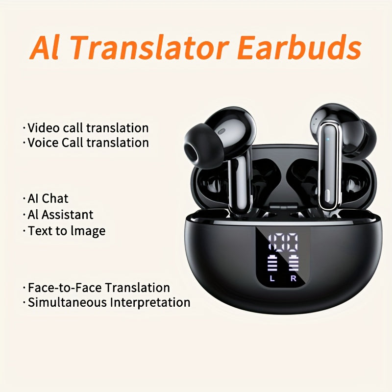 AI Translation Earphones Smart Noise Cancelling Earphones 3-in-1 Translate 144 Languages, 6 Microphones Noise Cancelling Long Battery Life, Hifi Sound Quality, Smartphone Universal, Perfect for Business And Travel