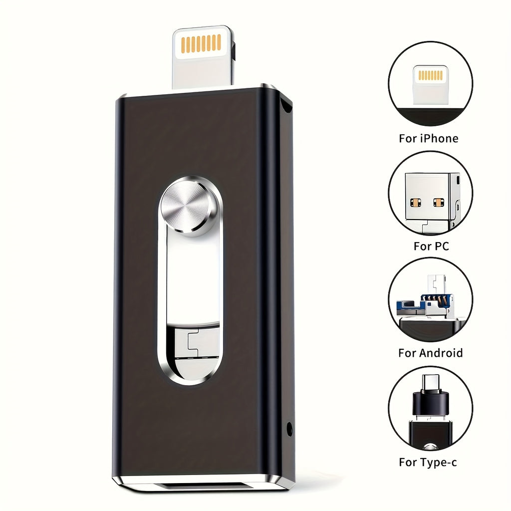 1pc Portable Large-Capacity Flash Drive High-speed Data Transmission with Stable and Reliable Performance Compatible with Multiple Devices: iPhone, iPad, Android, and PC Sleek Metallic Design in Black and Golden, 13-inch Size Ideal for Study