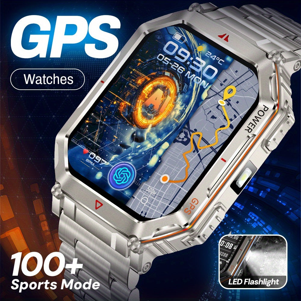 Outdoor Adventure Smartwatch, All-metal Body Design, Rugged And Durable, Built-in GPS For Accurate Positioning, IPX8 Waterproof, Altimeter And Barometer Compass, With LED Flashlight, Supports Making And Receiving Calls, Message Reminders