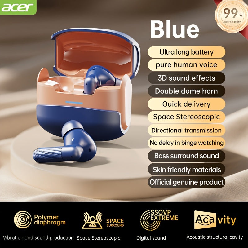 [ACER Official Genuine Product] TWS Wireless Earbuds with Active Noise Cancellation, Stylish In-Ear Design, Low Latency Mode for Gaming, High-Definition Call Quality, Spatial Audio, Long Battery Life for Sports And Driving