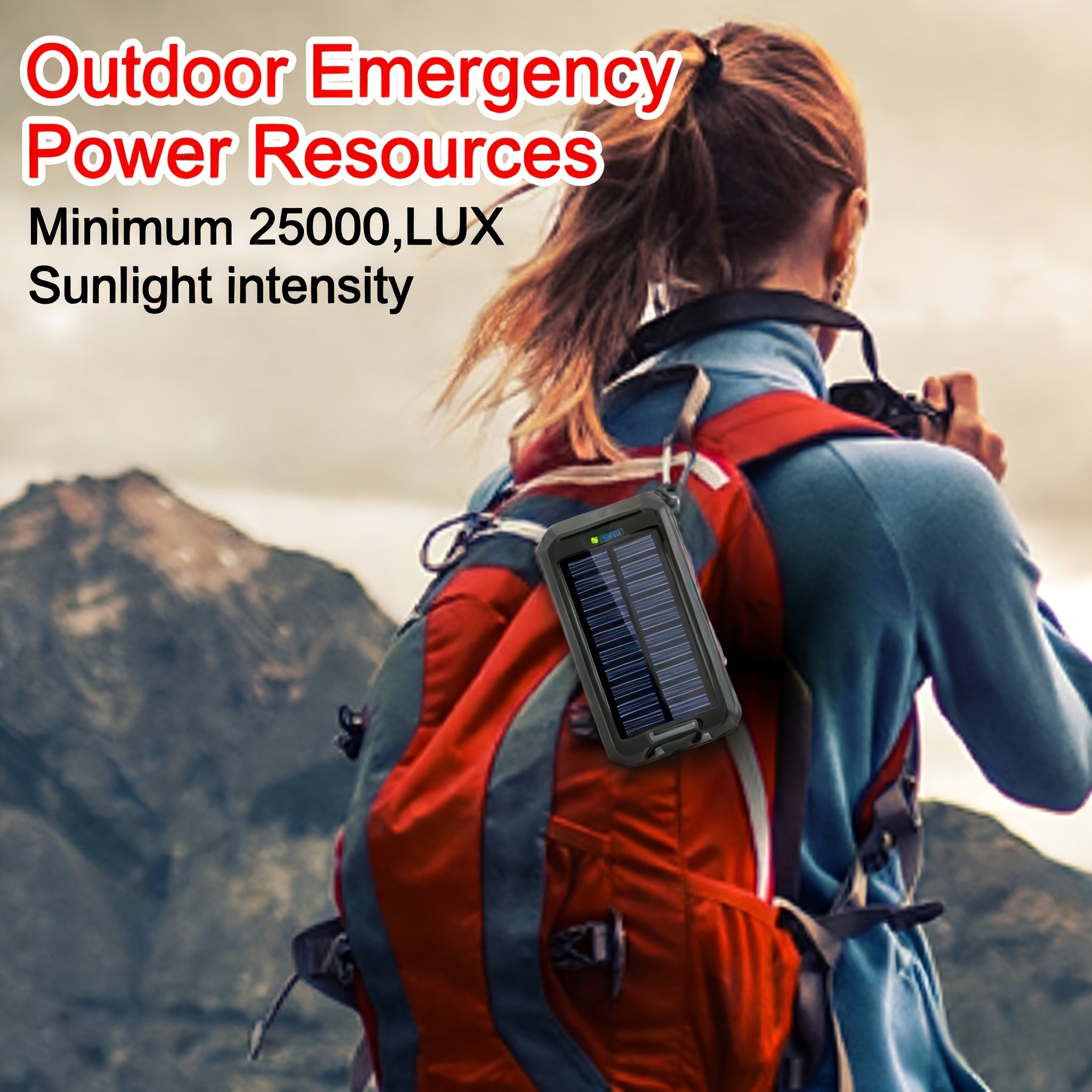 [Outdoor Camping] 20000Mah USB Portable Charger Solar Power Bank, Dual 5V USB Port Output for All Mobile Devices Built-In Flashlight with Compass for Outdoor Camping Emergency Use, Power Bank Portable Portable Power Bank Solar Power Bank Battery Power Ban