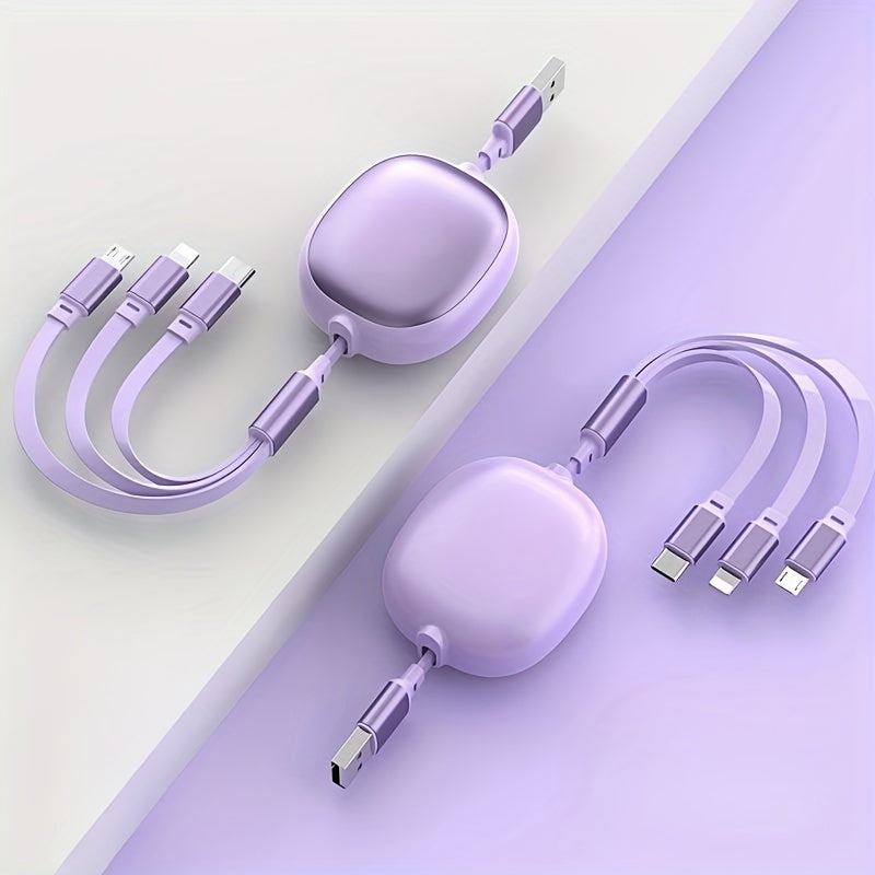 3-in-1 Retractable USB Charging Cable 100W Fast Charging, Compatible with USB to C/Micro USB for iPhone 13/14/12/11/X Huawei Data Sync At 480Mbps USB Power Supply Up to