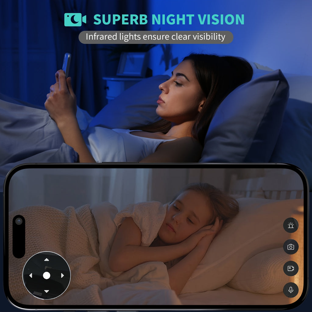 Alaga 2K 4MP 360° Panoramic View 5G/2.4G WiFi Home Security Camera, ABS Resin, AI Motion Detection, Real-Time Two-Way Audio, Night Vision Indoor Camera for Office Video Surveillance