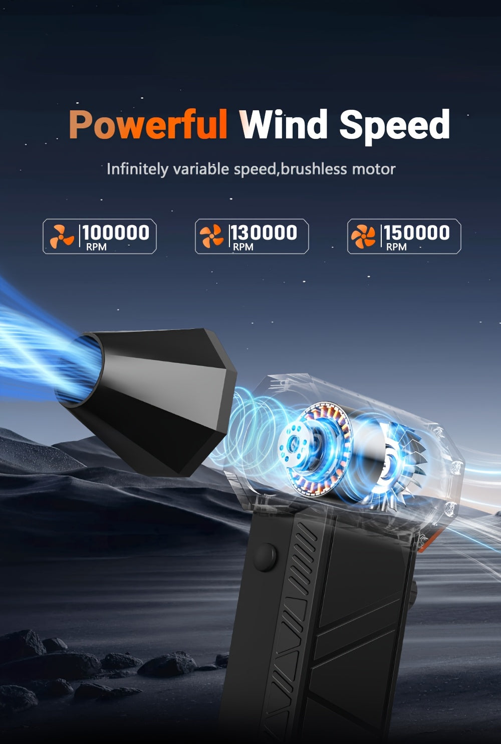 200g Thrust High-pressure Air Dust Collector, 100, 000/130, 000/150, 000 RPM Electric Compressed Air Dust Collector, Turbine Fan with Brushless Motor, Used for Computer, Keyboard, Outdoor And Car Cleaning, Car Accessories, Hair Dryer, Blower, Super