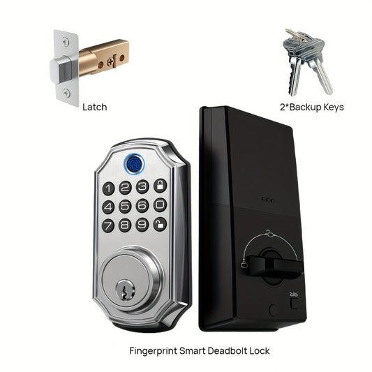 Keypad Deadbolt Door Lock - Electronic Keyless Entry, Fingerprint Lock, Fingerprint - User Pin Code - One Time Code - Mechanical Key, Backlit Keypad - Human Voice Guidance - Auto Lock - Long Battery Life - Easy to Install And Program - Silver