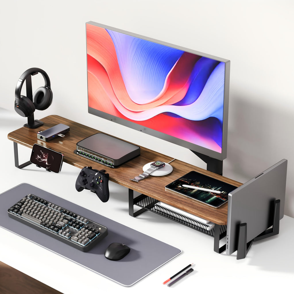 [Monitor Stand Organizer] A Versatile Monitor Stand That Includes a Headset Holder, a Stand for Phones And Tablets, And a Game Controller Holder, Designed to Organize Your Desktop for Computer Monitors, Laptops, Gaming, And Office Use