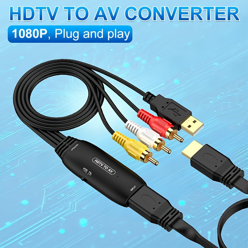 HDTV to RCA Converter Adapter, Compatible with Apple, Xiaomi, Android TV Boxes, Roku, Fire Stick, Dvd/Blu-Ray Players, Supports PAL/NTSC, USB Powered, ABS Resin Body, Durable RCA Connectors, 36V Max Voltage, No Battery Included