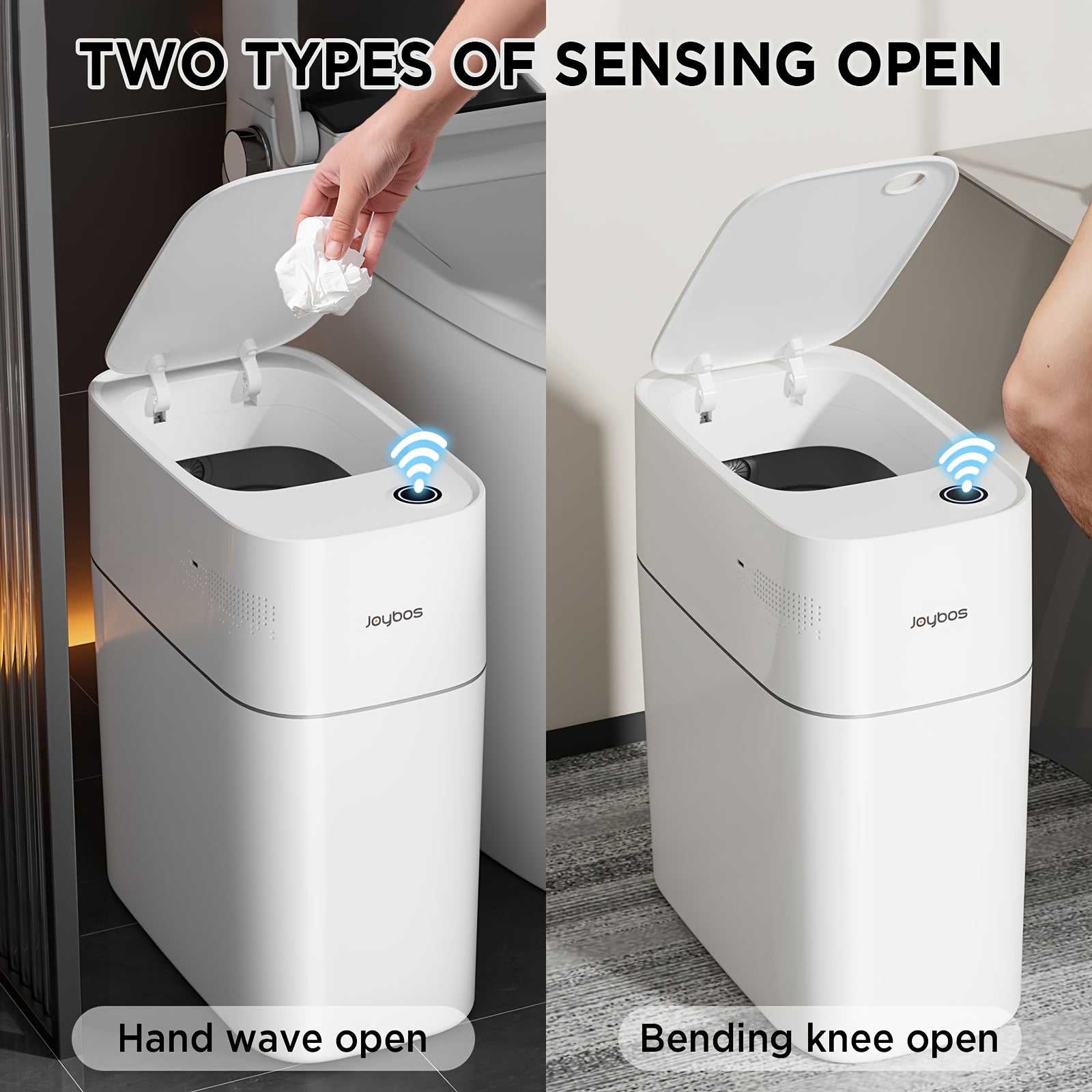 Automatic Smart Trash Can For Bathroom, 3.8Gal/14L Touchless Motion Sensor Garbage Bin, Upgraded 2 Gen Fan Auto Expand Garbage Bags, Slim Design For Narrow Space, With Small Lid Smart Waste Bin Perfect For Kitchen, Office, Bedroom, Toilet, RV