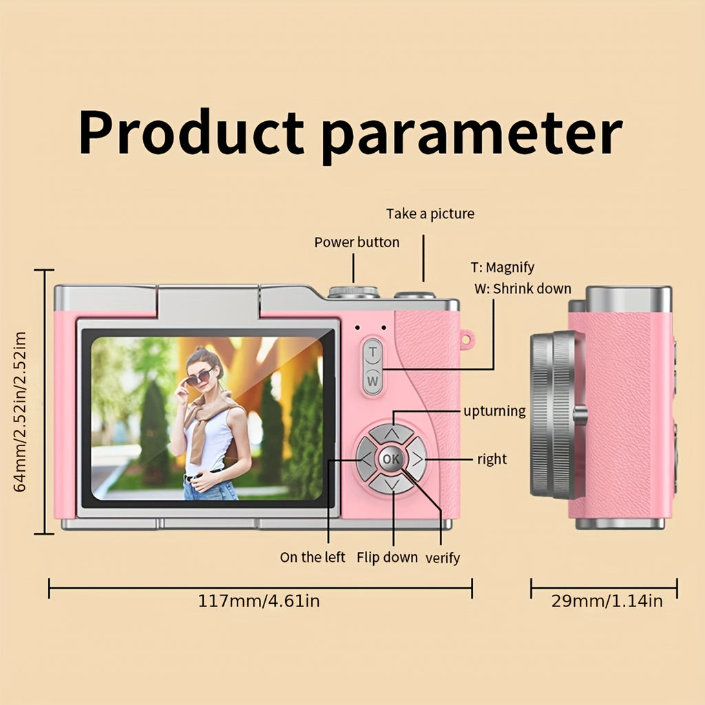 4K HD Digital Camera, 2.4 Inch Flip Screen, Professional Photography And Video Recording Tool, Ideal for Beginners Vlog, Perfect Gift for Thanksgiving And Christmasexcluding TF Card)