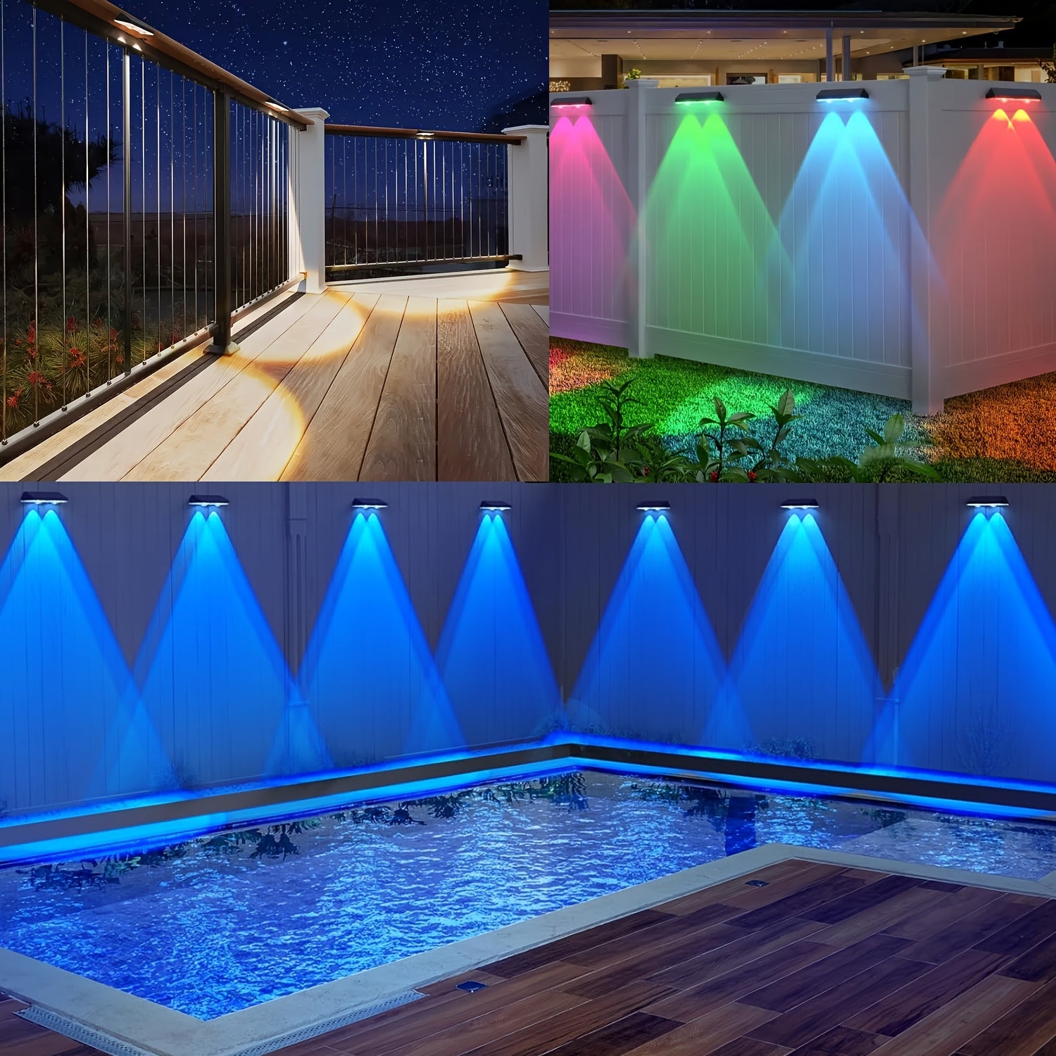 4/8 Packs Solar Fence Lights | Multicolor LED Garden Wall Lights, Outdoor Yard Landscape Villa Corridor Decorative Lighting for Halloween, Christmas, Thanksgiving | Smart Sensor Illumination, Wall Mount, Non-Removable Solar Battery, AIPUSI Brand