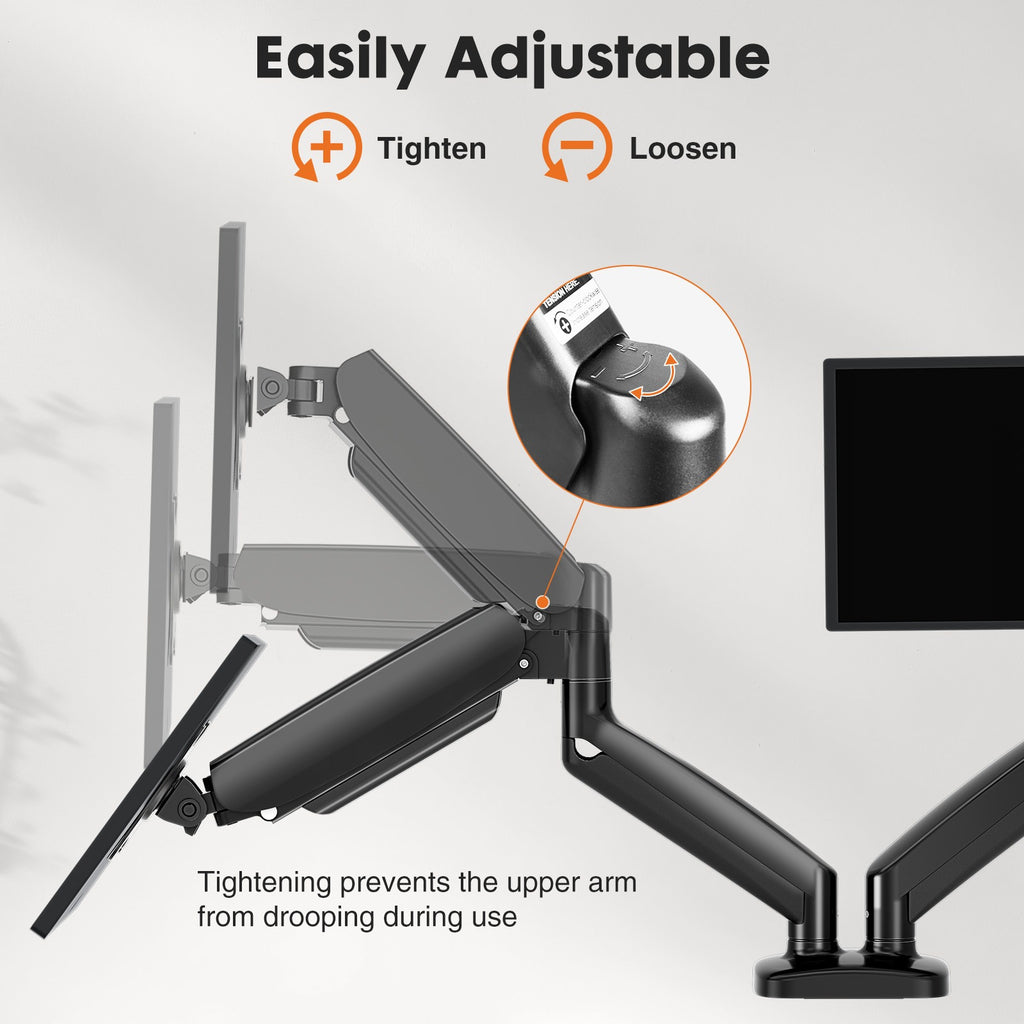 MCQ Ergonomic Single/Dual Monitor Desk Mount with Gas Spring Arm for 13-32 inch Screens, Holds up to 17.6lbs, Adjustable Height and 360 Swivel