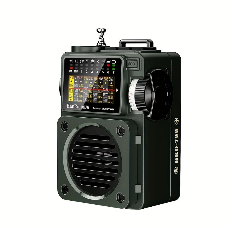 Hanrongda Wireless Speaker with Shortwave Radio, Featuring Microsd Support, FM MW WB SW Reception, NOAA Alerts, And a Sleep Timer. This Rechargeable Retro Analog Radio Includes Backlighting And ATS Presets, Ideal for Camping, Model HRD700.