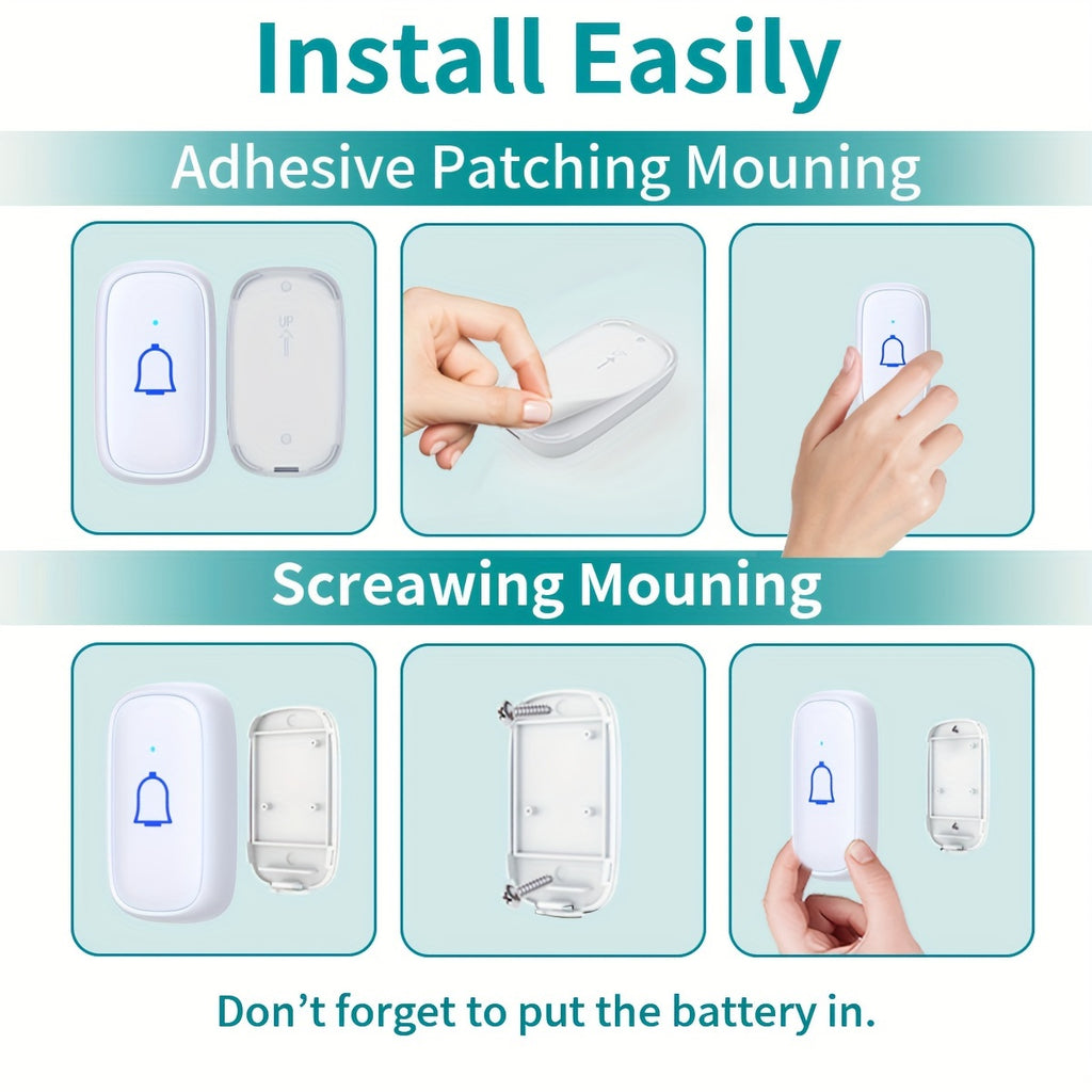 Wireless Doorbell 115dB with 56 Chimes Door Bell Ringer Wireless 1000ft Range Battery Doorbell Chime Kit 7 Levels Volume Mute Mode Doorbells for Home Kid Room Office 1 Button+2 Bell Chime