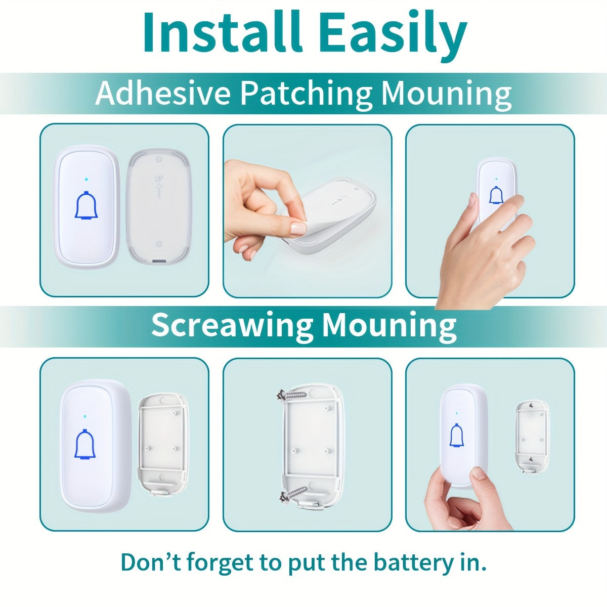 Wireless Doorbell 115dB with 56 Chimes Door Bell Ringer Wireless 1000ft Range Battery Doorbell Chime Kit 7 Levels Volume Mute Mode Doorbells for Home Kid Room Office 1 Button+2 Bell Chime