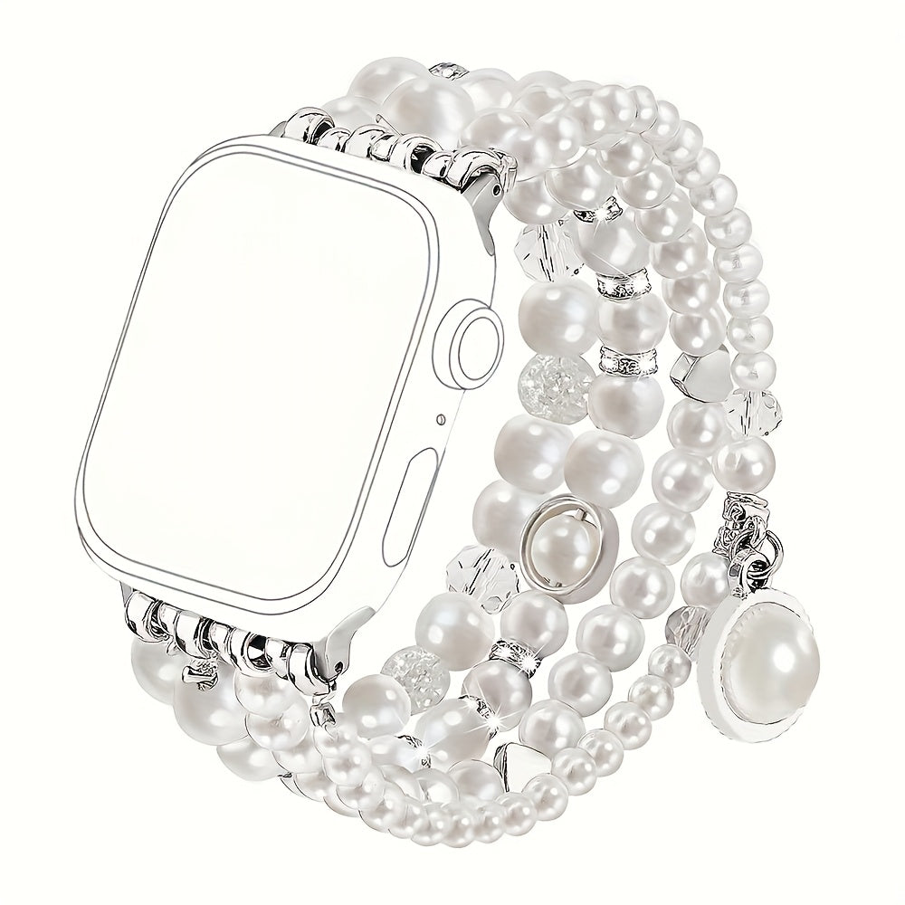 V-MORO Compatible for Apple Watch Pearl Bracelet Compatible with Series 11/10/9/8/7/6/5/4/3/2/1 & SE Smartwatch, Bling Strap Jewelry, Cute Elegant Pearls for / (Compatible with iWatch Series)