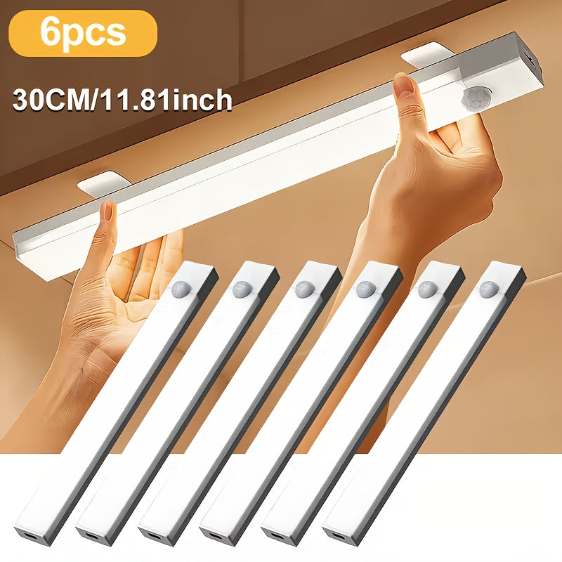 [Intelligent LED Motion Sensors] 3/6/12Pcs Intelligent LED Motion Sensors - Dimmable Cabinet Lights, USB Charging, 3 Adjustable Modes, Intelligent Night Lights, Suitable for Bedrooms, Stairs, Kitchens, Piano Rooms, And Dance Studios