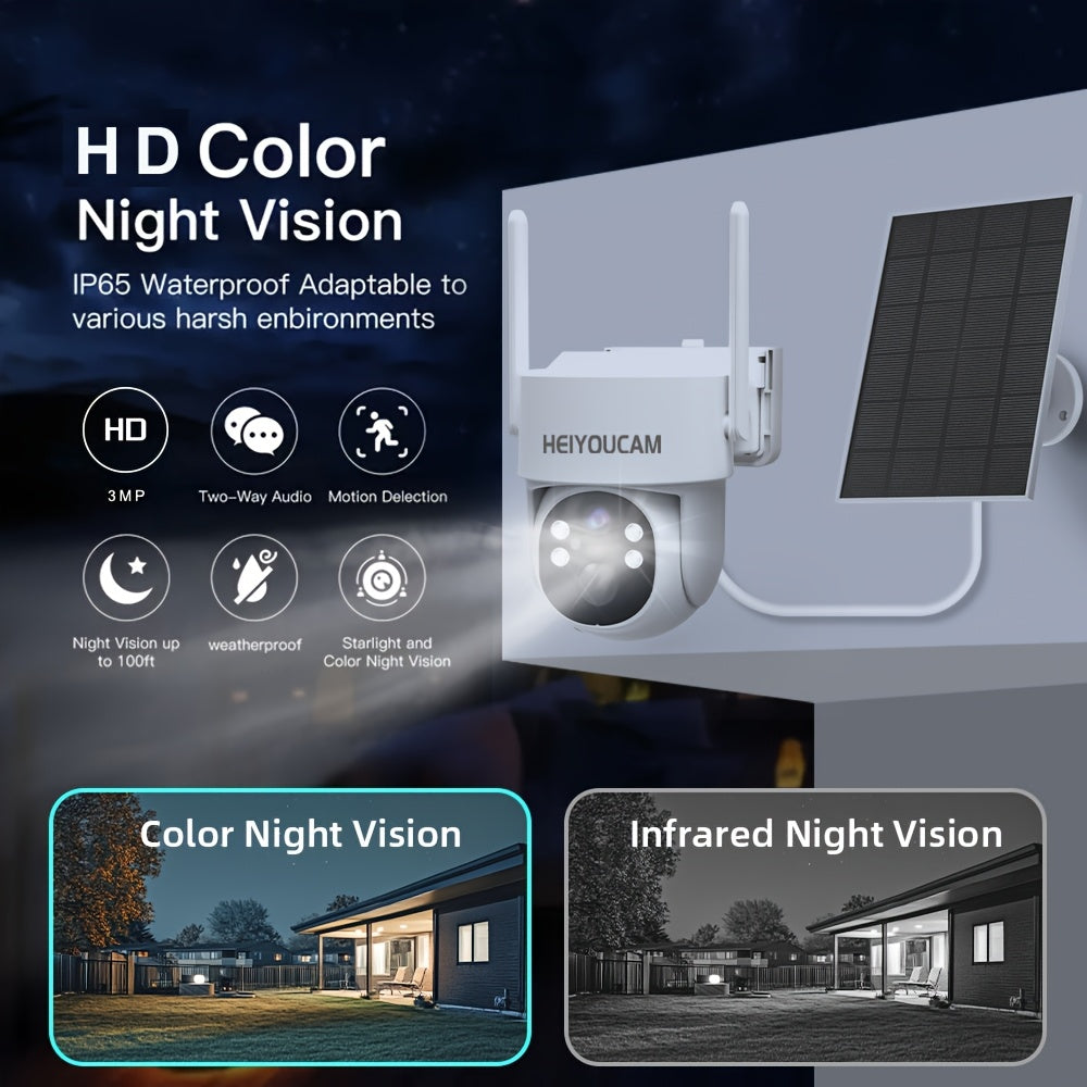 3MP Solar Security Cameras | Wireless Outdoor with 360° View, Smart Siren, Spotlights, 3MP HD Color Night Vision, AI Human Detection, 2-Way Talk, Human Tracking, Weatherproof, Wall Hanging, Motion-Sensor, Wi-Fi Function