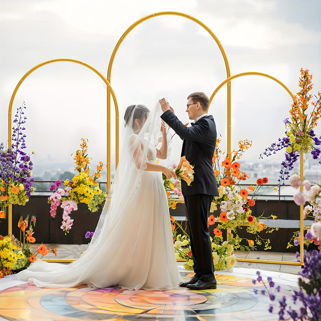 3pcs Golden Photo Backdrop Arch (7.2/6.6/6ft) - Metal Wedding Ceremony Party Frame for Birthday Graduation Photography Background Decor, Perfect Halloween Gift, Thanksgiving Gift, Christmas Gift
