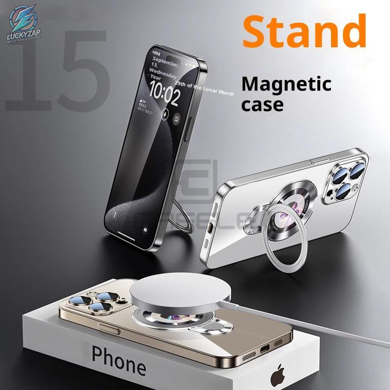 [Magnetic Phone Case] Phone Case: Magnetic Phone Case With U-Shield Stand For IPhone 17/17 Air/17 Pro/17 Pro Max/16/15/14/13/12/11 Plus/Pro/Pro Max, Electroplated PC Full Coverage Shockproof Protective Case, Transparent Back Design, Lens Protector Include