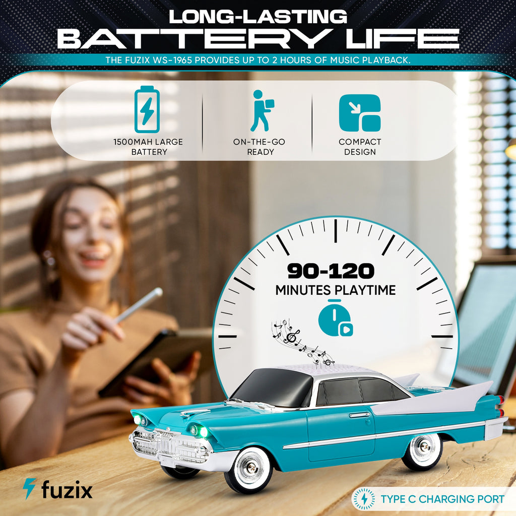 Fuzix WS-1965 Car Bluetooth Portable Speaker, Retro Car-Style Wireless Stereo Speaker with LED Headlights and Taillights, AUX/USB/TF/FM Radio Playback, Rechargeable Battery, High-Power Clear Sound, Multiple Playback Modes, Perfect Festival Gift, Ideal for