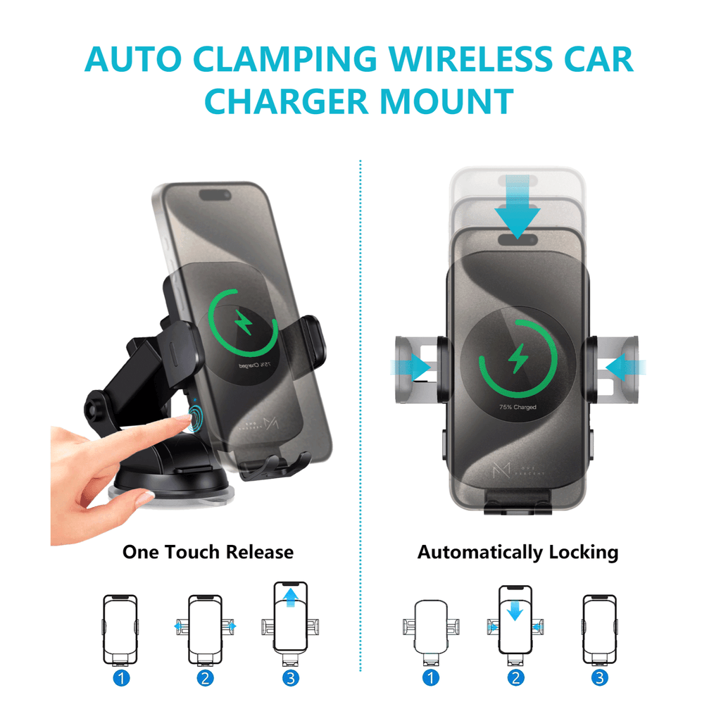Ultra-Fast 15W RapidWireless Car Charger - Smart Auto Clamping Phone Mount for iPhone 15 14 13 12 11 Pro Max, Galaxy S23 S22 S21 - Hassle-Free, Seamless Compatibility