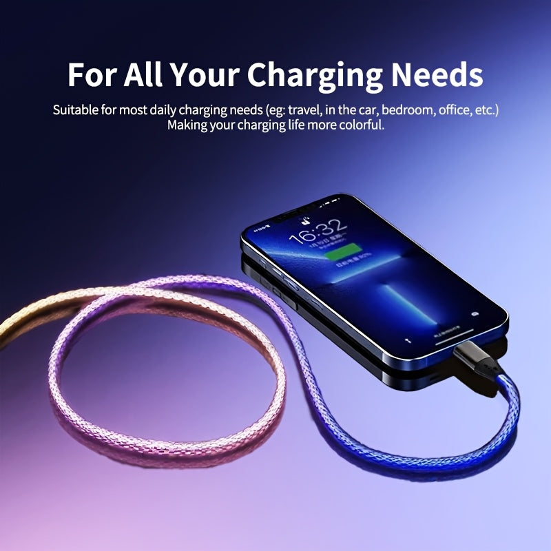 3-In-1 Braided Charging Cable, Universal Phone Charger with Lightning, Type C, And Micro USB Connectors, Compatible with Various Phones Including And