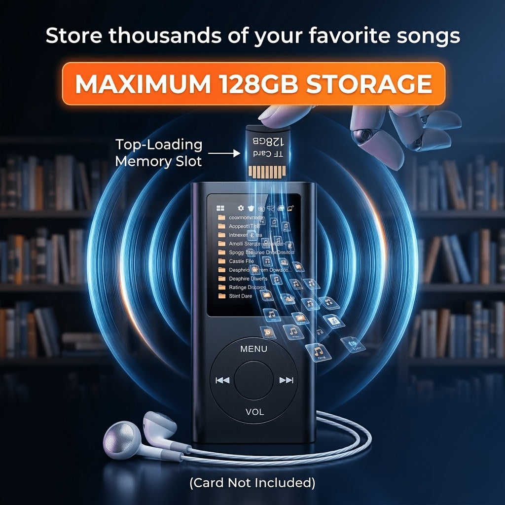 1 Portable MP3/MP4 Player with 128GB Expandable Storage Lossless Audio MP3 WMA FLAC APE And Video Playback E-Book Reader Photo And Video Viewer LCD Screen Alloy Body Ideal for Music Reading Travel And Offline Use Perfect Christmas Gift SD Card Not I