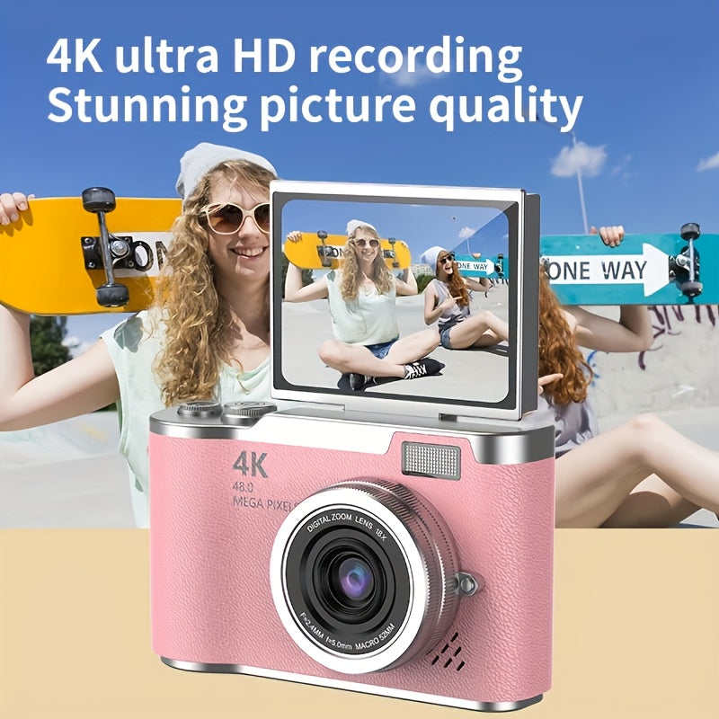 4K HD Digital Camera, 2.4 Inch Flip Screen, Professional Photography And Video Recording Tool, Ideal for Beginners Vlog, Perfect Gift for Thanksgiving And Christmasexcluding TF Card)
