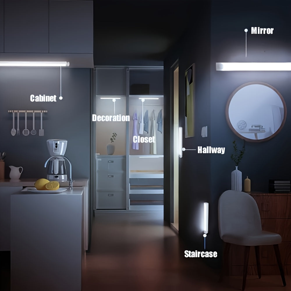 12/9/6pcs LED Motion Sensor Smart Cabinet Lights, USB Rechargeable, 3 Adjustable Modes, Wireless Night Light for Bedroom, Staircase, Kitchen, Intelligent Offices Piano Room & Dance Studio, Bedside Reading Lights, Lights for Cabinets