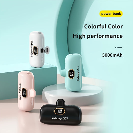Aikeing 5000Mah Mini Portable Charger, Iphone Charger, Built-In Type-C Connector, Fast Charging Power Bank for Android And All Mobile Devices, Compact Travel Charger, Emergency Pocket Charger for On-The-Go Use (Halloween, Christmas, Local Warehouse)