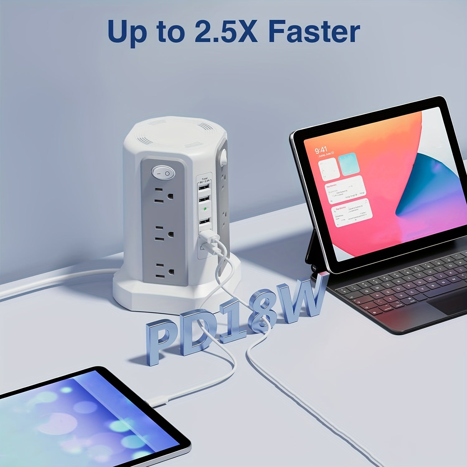 Angled Flat Plug 12 AC Outlets Power Strip Tower with USB C Port(PD18W/PD20W), Surge Protector Power Tower with 5 USB Ports, Extension Cord Desktop Power Strip for Home Office DormRoom