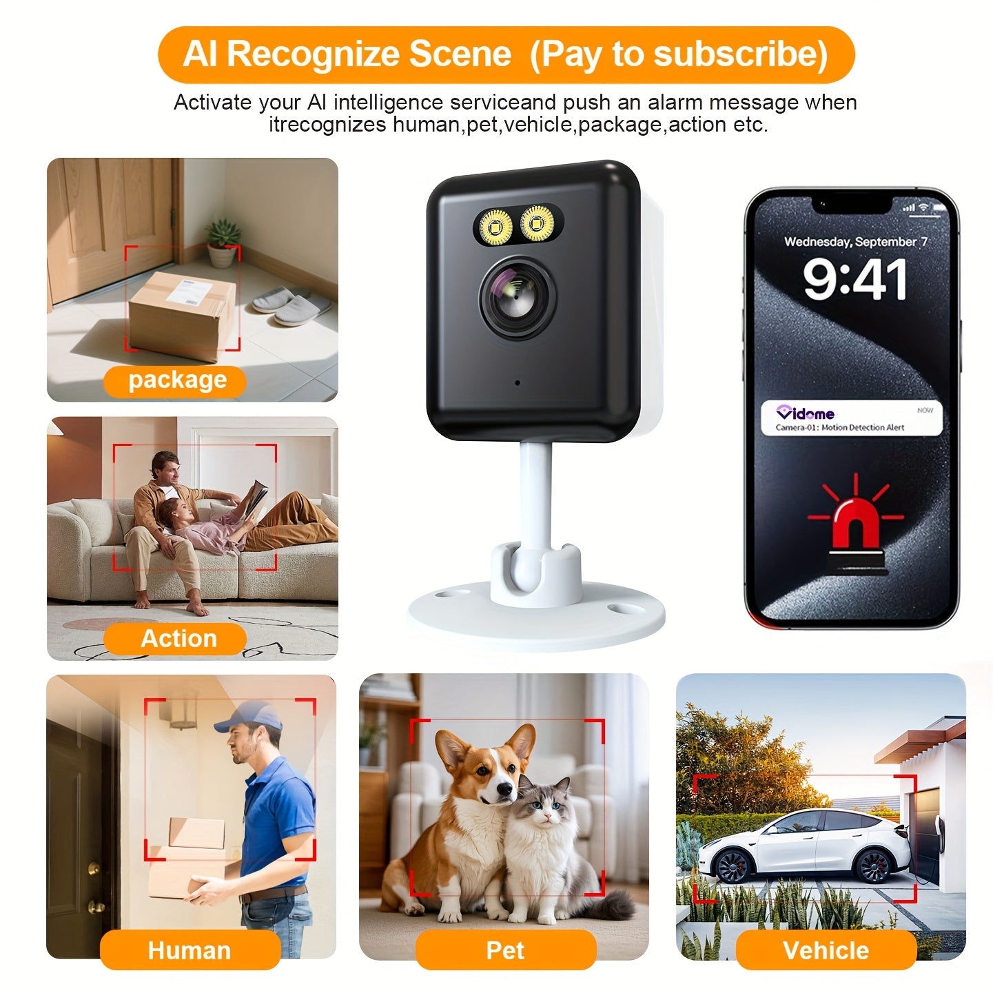 [1080P] 2-Pack/4-Pack 2.4G WiFi Home Indoor Security Cameras, 1080P Full HD Wi-Fi Smart Camera with Full-Color Night Vision, Two-Way Audio, Smart Motion Detection, Smartphone App Control for Video Monitoring, Compatible with Alexa, AI-Powered