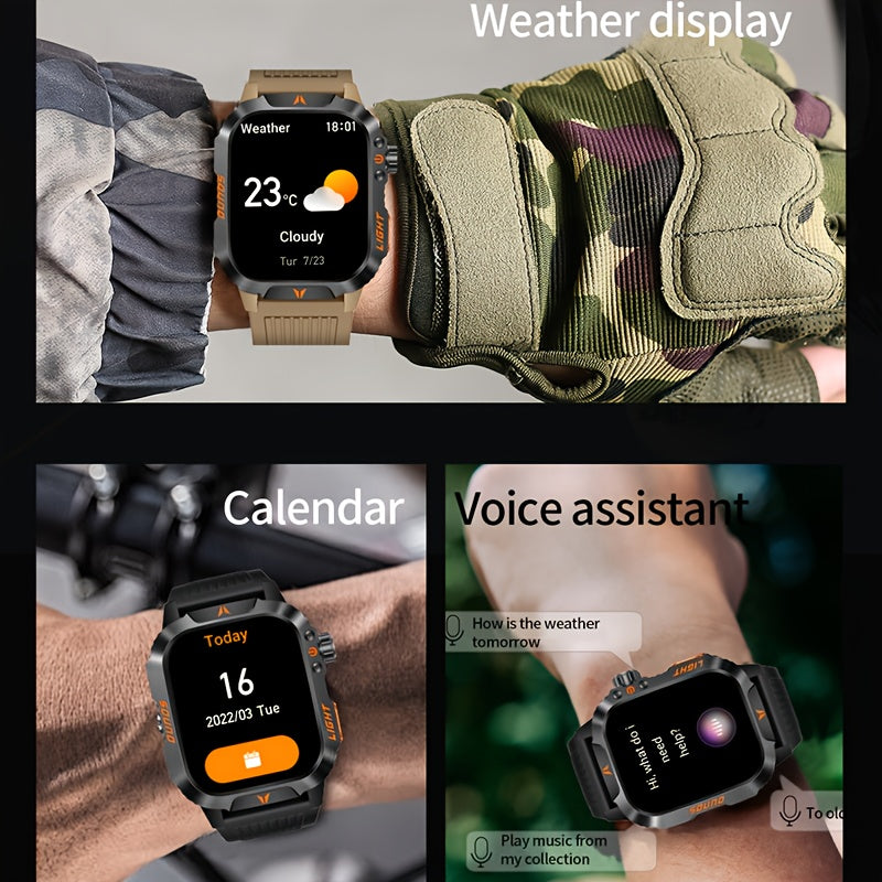 2.01 Inch HD Large Screen Smart Watch Wireless Call Fitness Tracker Calorie Counter Pedometer Deep LED Light Outdoor Compass Compatible with Android/Apple Phones Large Battery Long Standby Couple Men Women Gift Watch