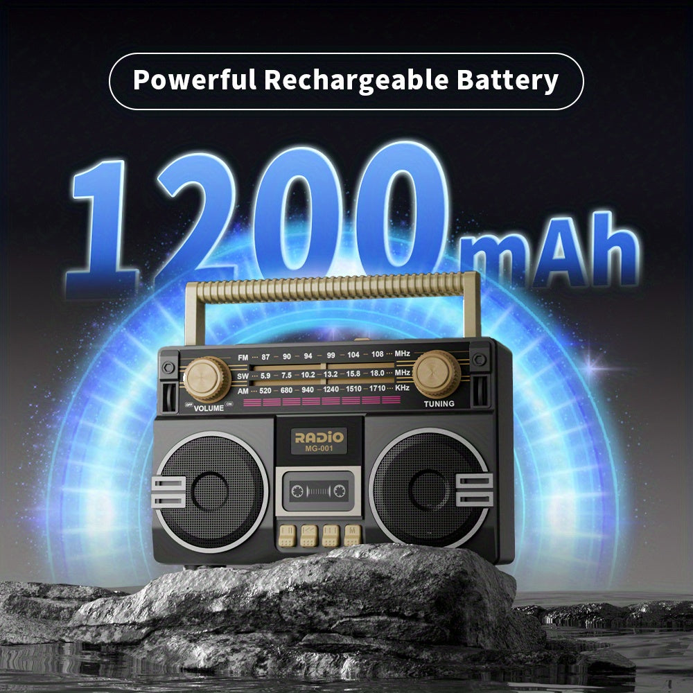[Portable Solar Radio] Portable FM/AM/SW Radio- Solar & USB Powered, 1200mAh Lithium Battery, Wireless, Support TF Card/USB/AUX Playback,Compact Design with Ergonomic Handle & Speaker - Ideal for Indoor/Outdoor, Camping, Emergencies - Solar-Powered Chargi