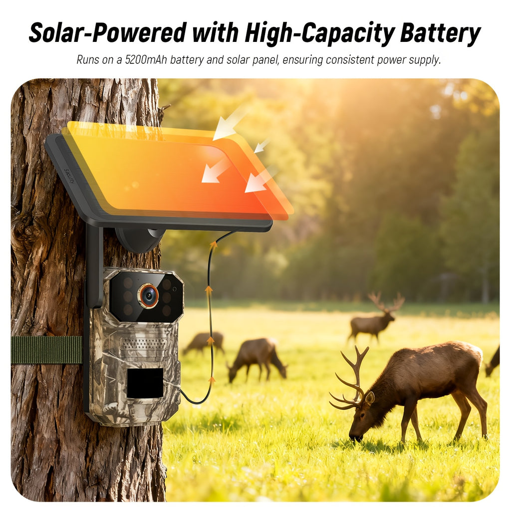 4G/5G LTE Cellular Trail Camera, Trail Camerawithsolar Panels, 1920P Wildlife Monitoring Camera with PIR Motion Sensor, Infrared Night Vision, Two-way Voice, Remote Access, No WiFi Required IP65 (replaceable Within 2 Years)