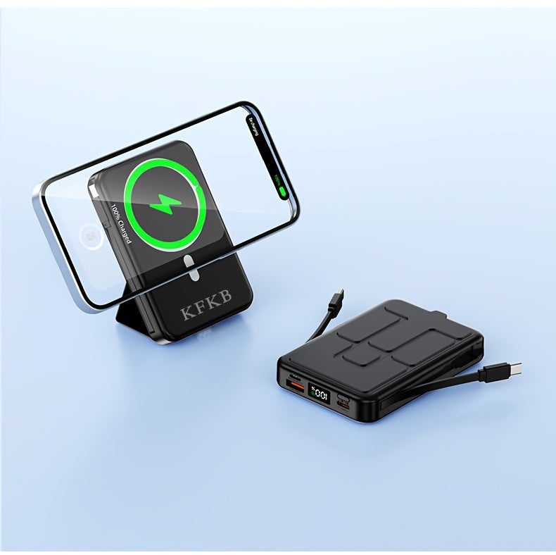 10000mAh Magnetic Power Bank, USB-C Fast Charging External Battery Pack, Built-in Data Cable, Can Charge 5 Devices And Laptops Simultaneously, with Stand - Suitable for Travel, Work, And Daily Use, Laptop, Tablet, Multi Device Charger, Travel, Hiking, Cam