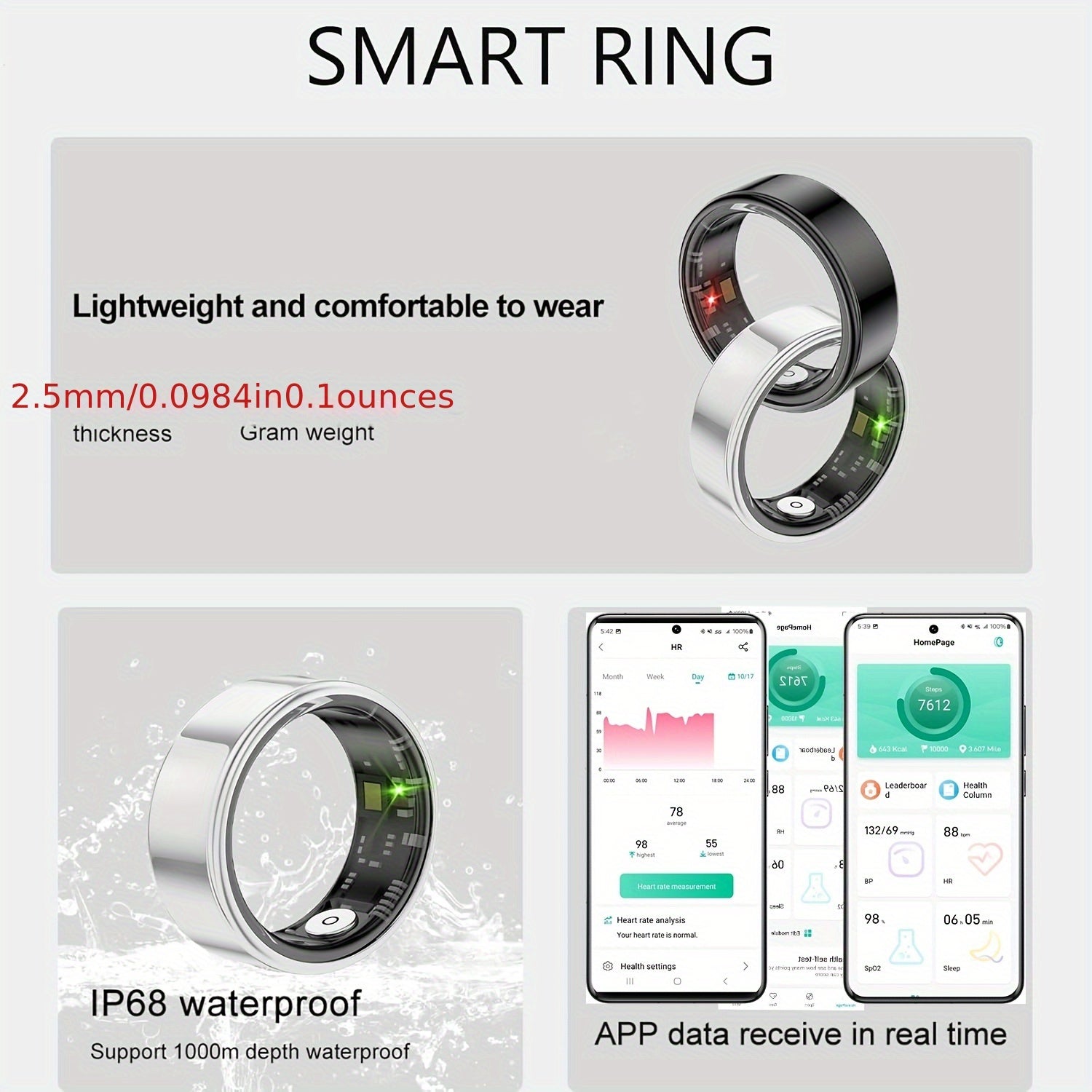 2026 Upgraded Smart Rings for Men Women, Health Monitoring Ring, Fitness Tracker with Sport Mode, Pedometer, Sleep, Step, Calorie Tracker, IP68 Fitness Ring, Outdoor Activity Tracker Ring for Android for iPhone - Gifts for Him/Her