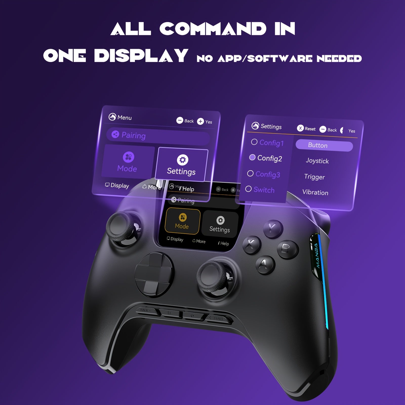 [Wireless Gaming Controller] Interactive Screen Wireless Gaming Controller for Pc/Switch/Ios/Android/Steam Deck, Hall Effect Stick And Trigger, RGB Lighting, Remappable Buttons, 1800Mah with Charging Dock -V2/Black (No Drift). [Notice] Not Compatible with