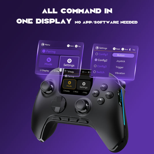 [Wireless Gaming Controller] Interactive Screen Wireless Gaming Controller for Pc/Switch/Ios/Android/Steam Deck, Hall Effect Stick And Trigger, RGB Lighting, Remappable Buttons, 1800Mah with Charging Dock -V2/Black (No Drift). [Notice] Not Compatible with
