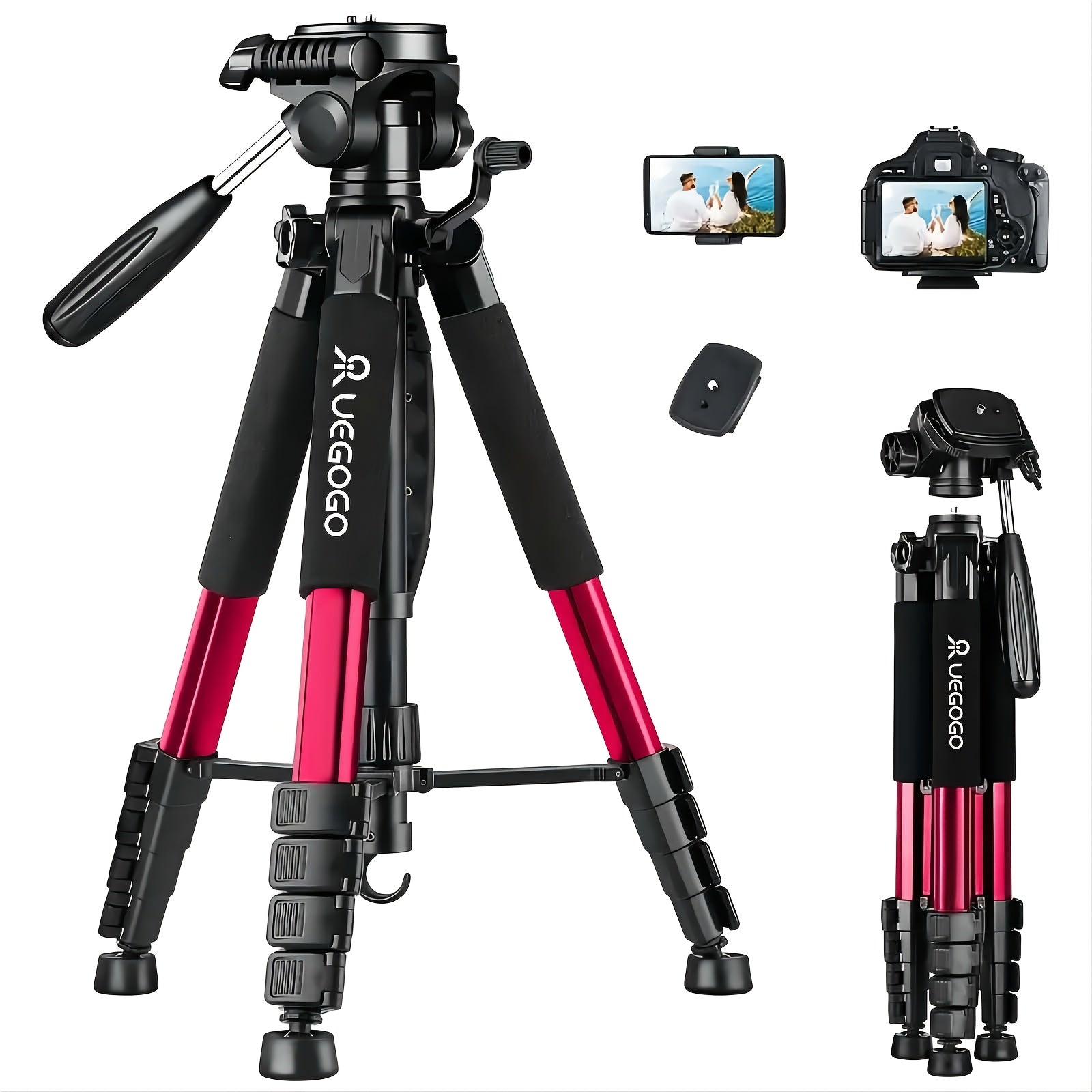 Professional Camera-Tripod 74" Heavy-Duty Stand, with Phone Holder, for DSLR Camera & Video - Compact Travel Tripod, Quick Release Plate & Bag - Ideal for Canon, Nikon, Sony, Compatible with Cell Phones, Projector