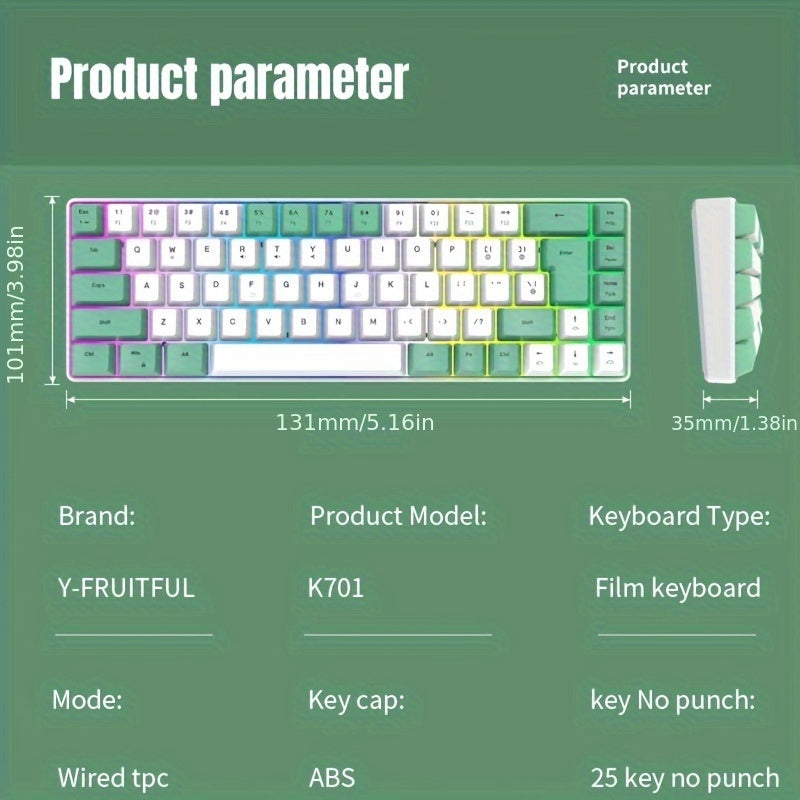 Hot Selling, 68 Key RGB Luminous Wired Gaming Keyboard]Mechanical Feel Keyboard for Gaming And Office, Film Switch Keycap Design, Wired Tpckey And Wire Separation Design.(K701)
