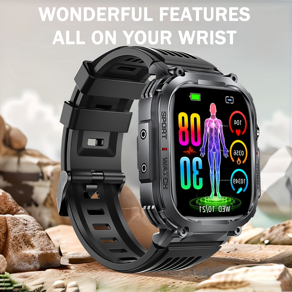 [Ideal Gift] 2.02" Smartwatch, Smart Watches for Men Women, 100+ Sport Modes, Answer/Dial Calls Watch with LED Flashlight, Waterproof, TFT Screen, Sleep Tracker, Fitness and Activity Tracker Compatible with iPhone and Android Phones - Gifts for Men/Father