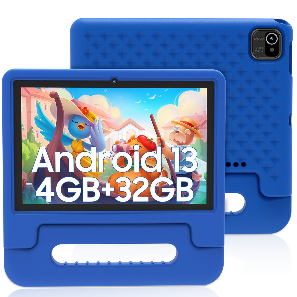 Android 13/15 Tablet, 10.1-inch Kids Tablet, 1280*800, 4GB/6GB RAM, 32GB/64GB ROM, WiFi, 5000mAh, Dual Camera, Parental Controls, Preloaded Apps, Games, Learning Education Tablet with Case, Tablet PC, Eye-Protection, Gift