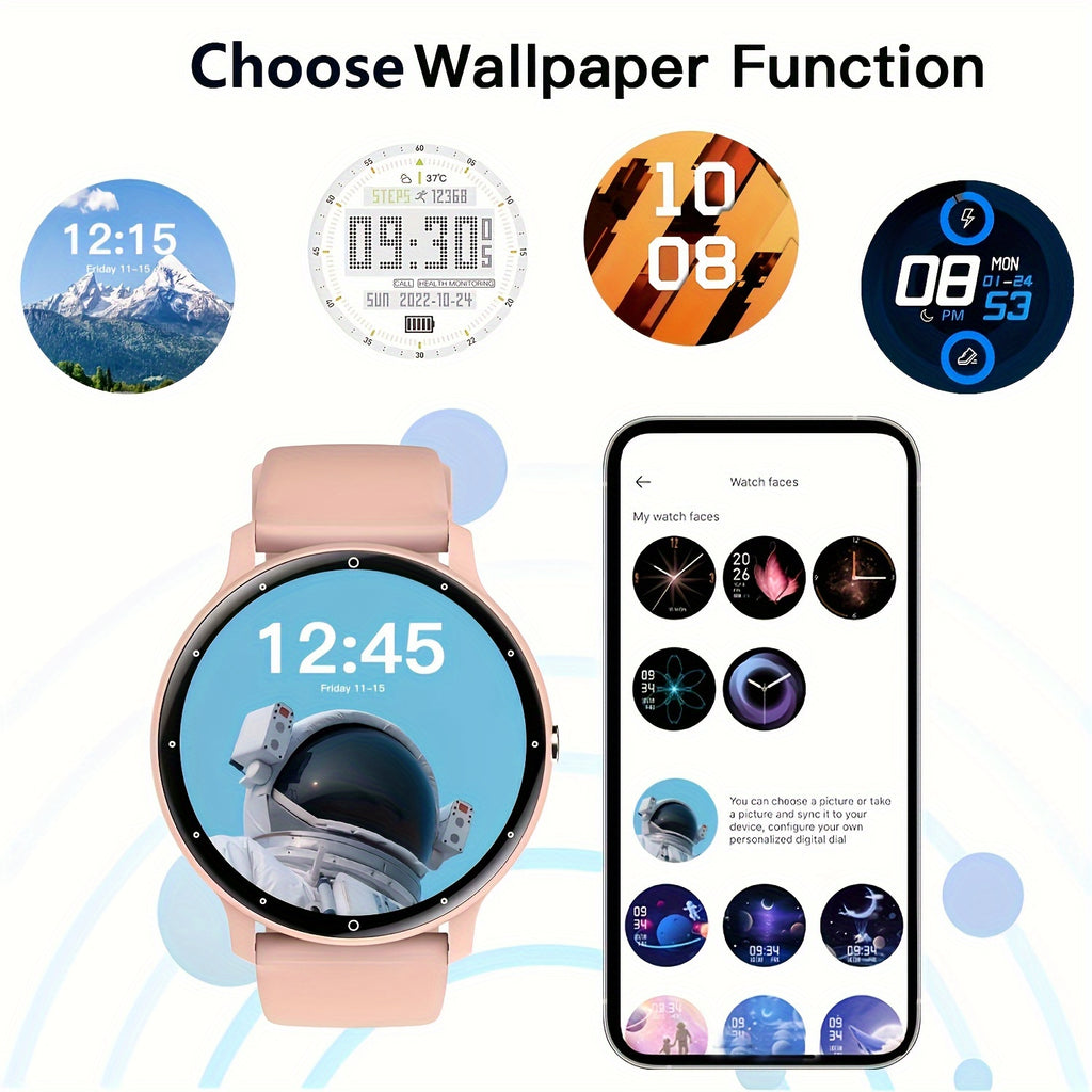 [Smart Watch] Round smart watch, wireless charging lithium battery 230mAh, silicone strap, plastic shell, with multiple sports modes, call reminder and rejection, SMS reminder, message viewing, wallpaper, compatible with iPhone/Android
