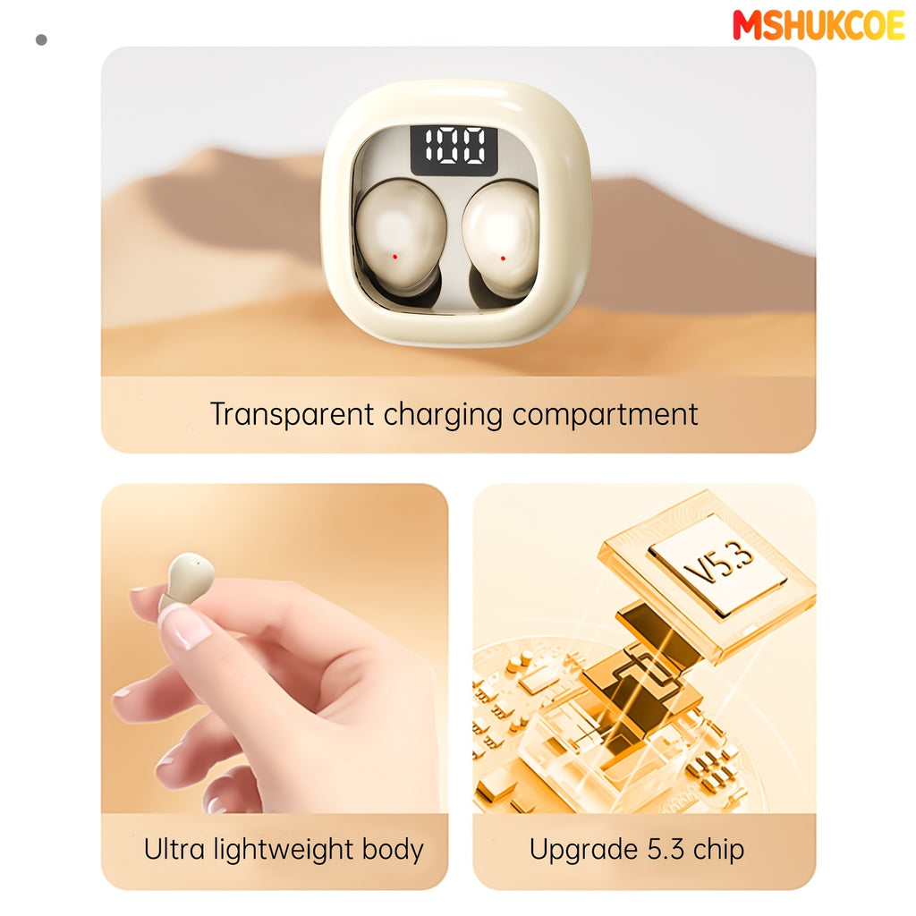 MSHUKCOE Invisible Sleeping Headphones - Ultra Thin Sports in Ear Wireless Wireless Earphones, 6D Bass Sound Effect HIFI Music Earbuds, Low Latency, Dual Noise Reduction And Sleep/Game Mode, Ultra Long Battery Life, Suitable for Birthday Gifts
