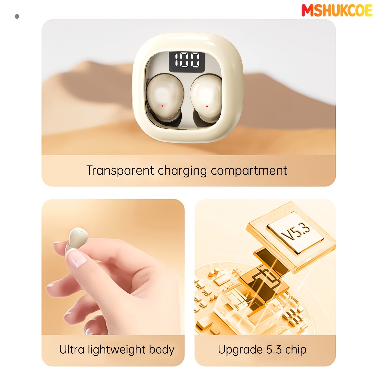 MSHUKCOE Invisible Sleeping Headphones - Ultra Thin Sports in Ear Wireless Wireless Earphones, 6D Bass Sound Effect HIFI Music Earbuds, Low Latency, Dual Noise Reduction And Sleep/Game Mode, Ultra Long Battery Life, Suitable for Birthday Gifts