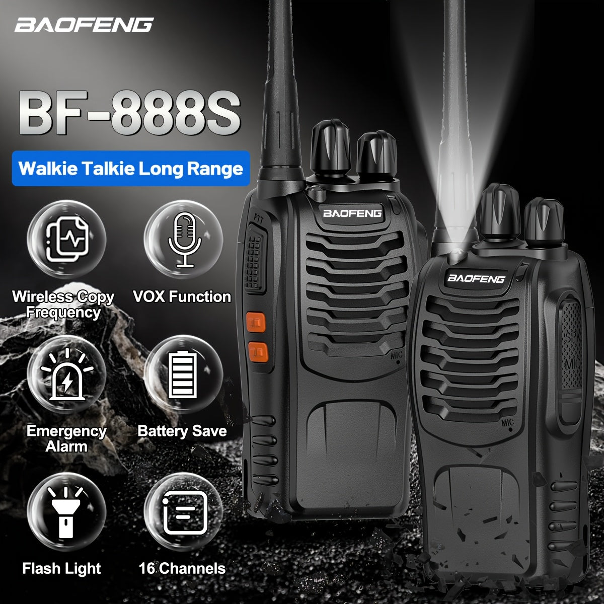 [Walkie Talkies for Camping] Baofeng Long Range Walkie Talkies for Adults With Earpieces, 16 Channel Rechargeable Handheld Two Way Radio Walky Talky With Flashlight VOX for Adventure Family Camping Hiking Skiing Cruise (1/2/4/6/8/10 Pack)