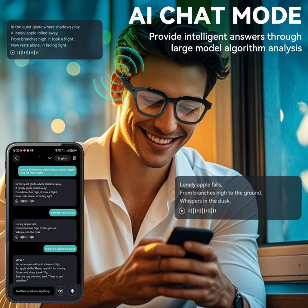 [AI Smart Glasses] AI Smart Glasses | 4K Camera, Real-Time Translation & Object Recognition, Open-Ear Audio, Ultra-Light Design, Max 8hrs Playtime for Outdoor, Work, Travel, Business - Black