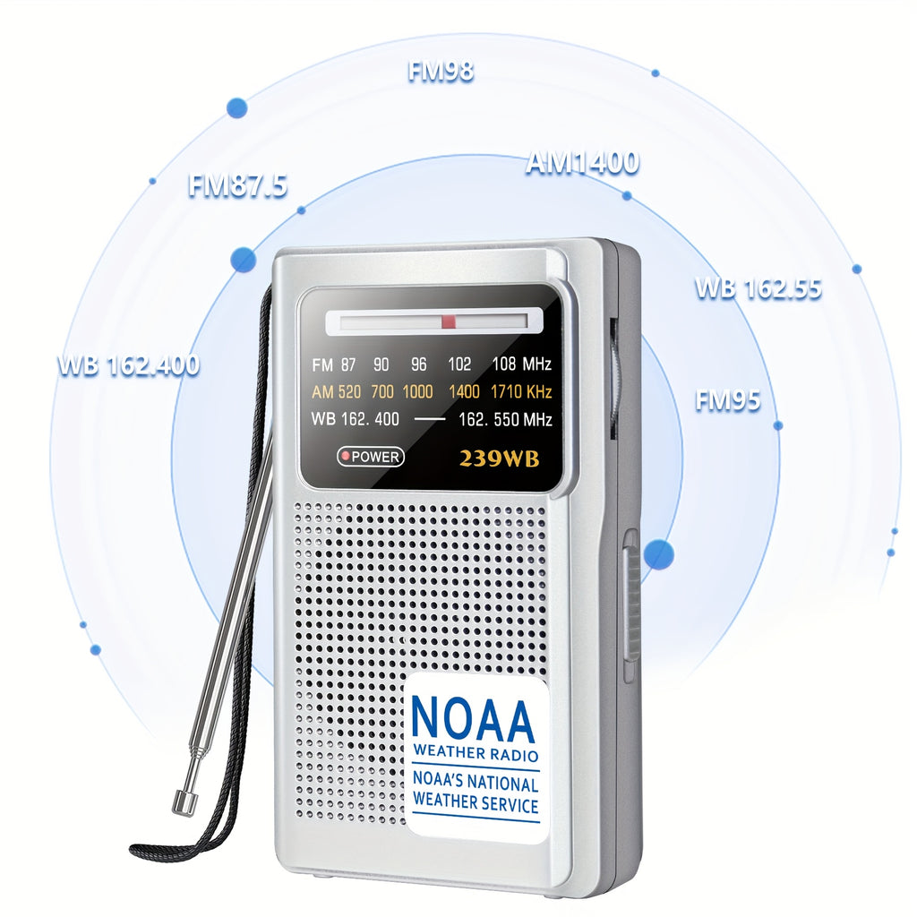 NOAA Weather Radio, AM FM Radio Battery Operated By 2 AA Transistor Radio With Best Reception, Stereo Earphone Jack, For Emergency, Hurricane, Running, Walking, Home, Winter Storm(Blue)